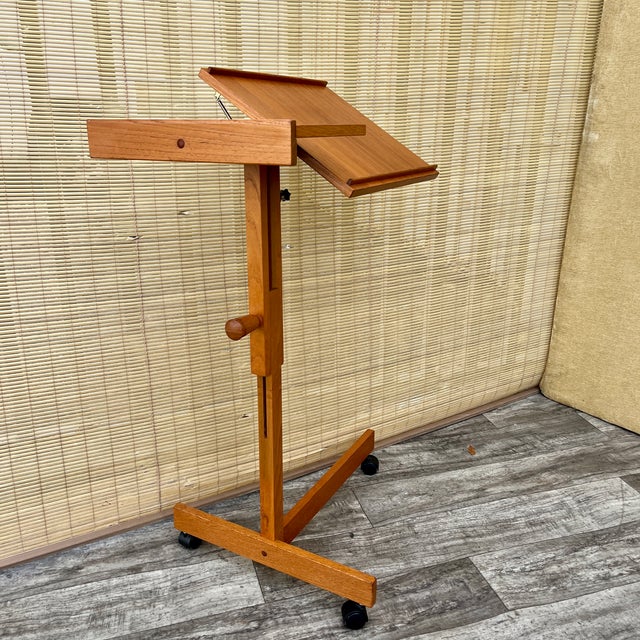 Vintage Mid-Century Modern Danish Adjustable Rolling Tray Table / Cart. Circa 1970s For Sale - Image 11 of 17