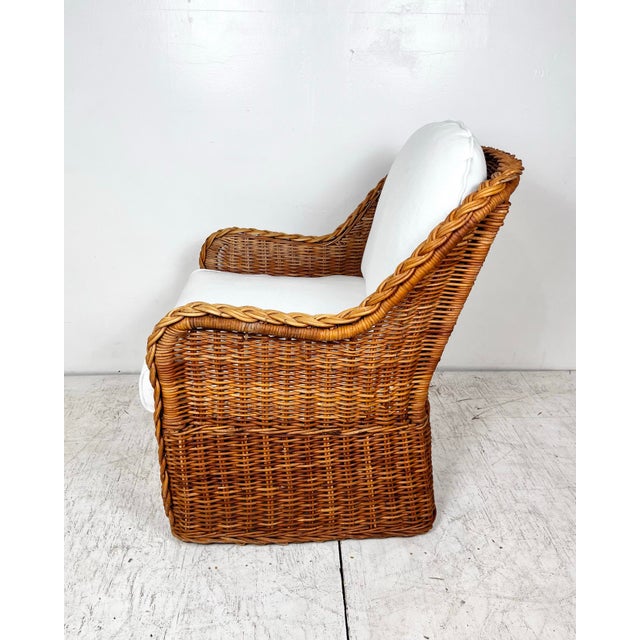 Wood Vintage Wicker Work Style Wicker Rattan Lounge Chair For Sale - Image 7 of 12