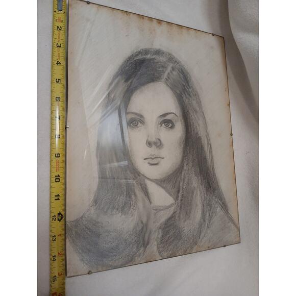 Glass 1950s Beautiful Lady Portrait Pencil Drawn Original Drawing Art Glass Framed For Sale - Image 7 of 11