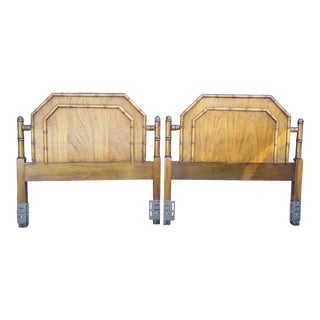 Vintage Faux Bamboo Wood Tone Twin Regency Headboards-A Pair For Sale