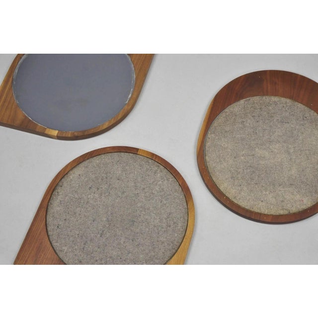 Mid Century Danish Modern Style Sculpted Solid Teak Wood Mirrors - 3 Pc Set For Sale - Image 10 of 12