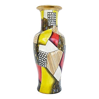 Giovanni Desimone Large Italian Pottery Vase, Abstract Gilt Patterns For Sale