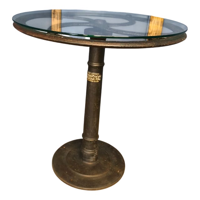 Glass Top Table with Cast Iron Industrial Iron Machine Legs, 2010s, Set of 3 For Sale