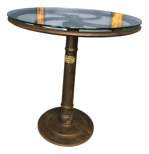 Glass Top Table with Cast Iron Industrial Iron Machine Legs, 2010s, Set of 3
