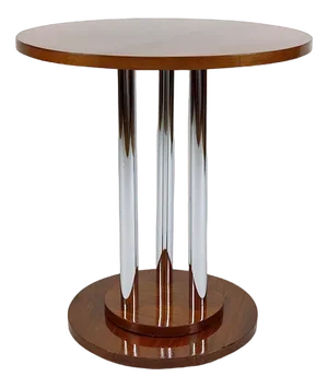 Modern Art Deco Pedestal Table in Walnut and Chrome, 1930