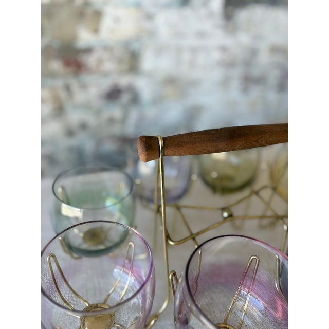 Gold Iridescent Roly Poly Glasses With Gold Caddy – Set of 8 For Sale - Image 8 of 8