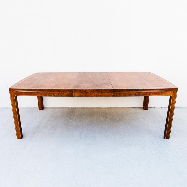 Vintage Expandable Walnut & Burl Dining Table With Gilded Trim Attributed to Mastercraft For Sale - Image 11 of 16