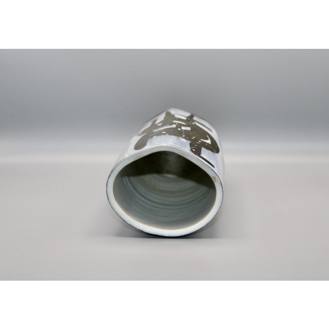 Mid-Century Modern Blue Stoneware Vase For Sale - Image 6 of 7