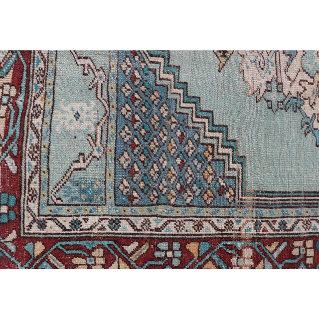 Early 20th Century Vintage Turkish Oushak Rug With Vibrant Teal and Rich Maroon Accents For Sale - Image 5 of 10