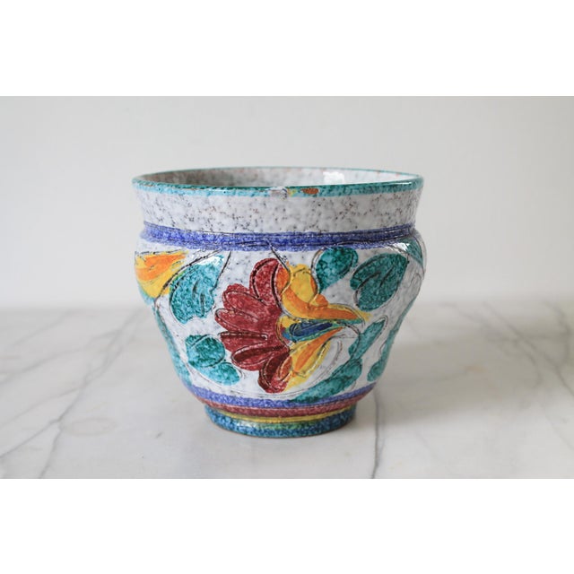 Italian Vintage Italian Pottery Planter W/ Floral Motif For Sale - Image 3 of 8