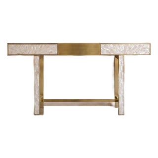 Arcana Mother of Pearl Inlay and Brass Console Table by House of Jaipur For Sale