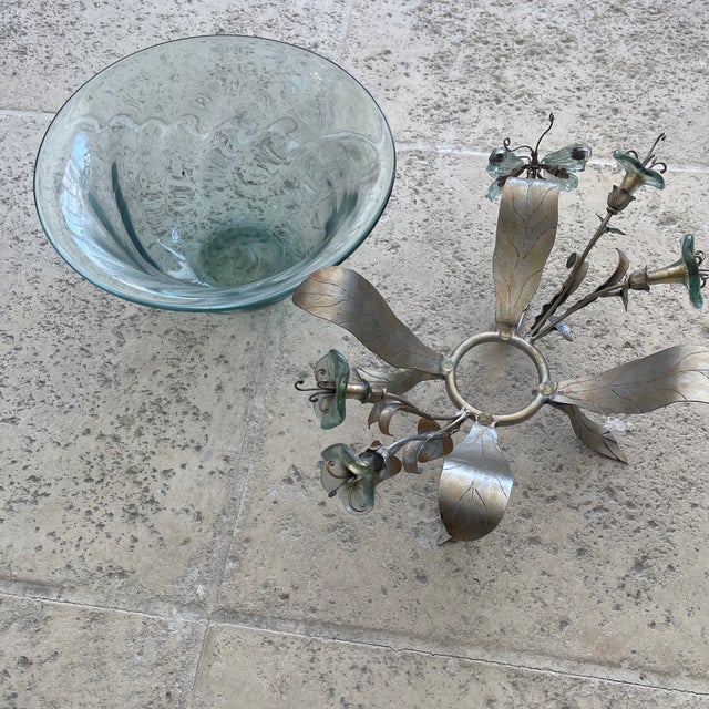 Metal 1970s French Crackled Glass Bowl Base Métal For Sale - Image 7 of 10