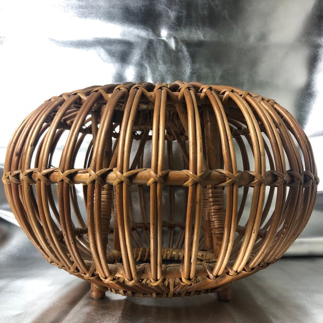 Mid-Century Modern Mid Century Attributed to Franco Albini Rattan Ottoman Pouf For Sale - Image 3 of 9