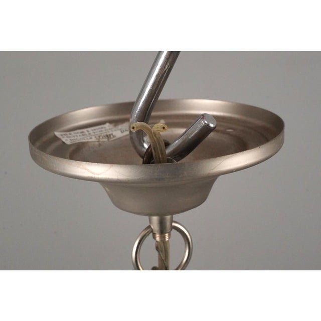 White Mid 20th Century Schoolhouse White Milk Glass Steel Chain Pendant Light For Sale - Image 8 of 9