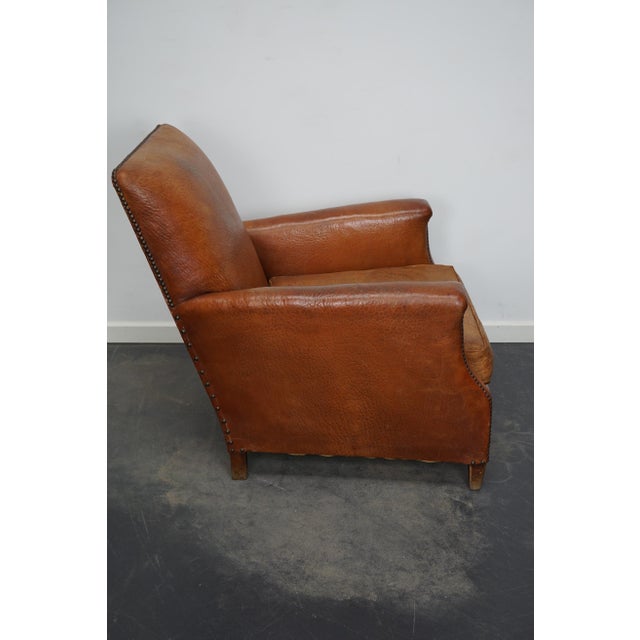 Animal Skin Vintage French Cognac-Colored Leather Club Chair, 1940s For Sale - Image 7 of 15