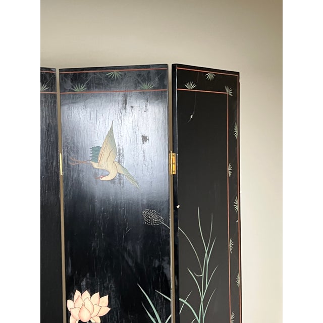 Black Vintage Asian Black Lacquer Coromandel Room Screen For Sale - Image 8 of 13