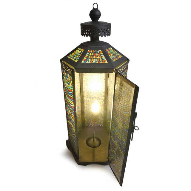 Indian Vintage Rainbow Mosaic Indian Iron Table Lamp For Sale - Image 3 of 4