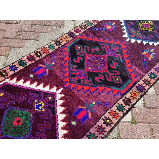 1960s Purple Kurdish Rug Runner, 140" X 37" For Sale - Image 5 of 8