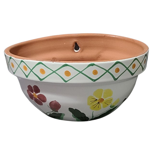 Late 20th Century Hand Painted Floral Italian Terra Cotta Wall Hanging Planter For Sale - Image 10 of 10