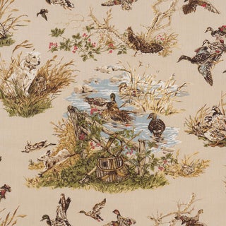 Schumacher Dog & Duck Fabric In Alabaster For Sale