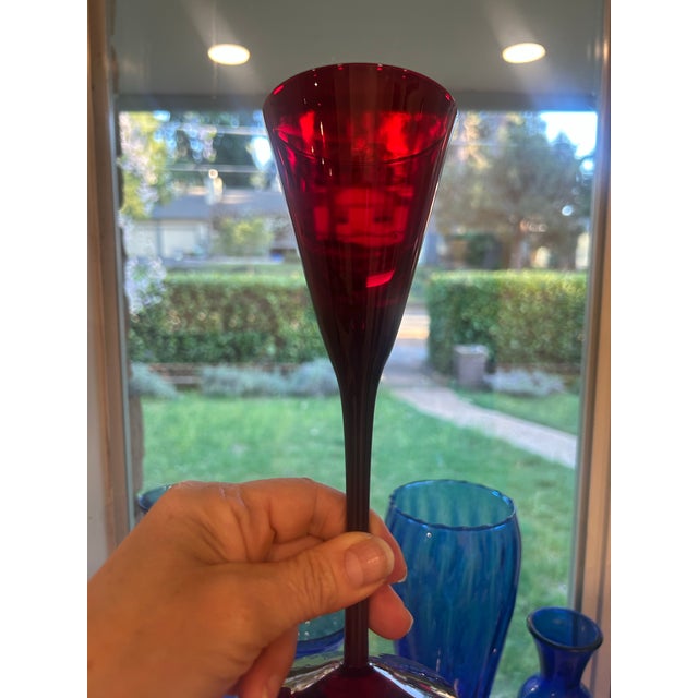 2000 - 2009 Modern Mouth Blown Ruby Red Wine Glasses - Set of Four For Sale - Image 5 of 5