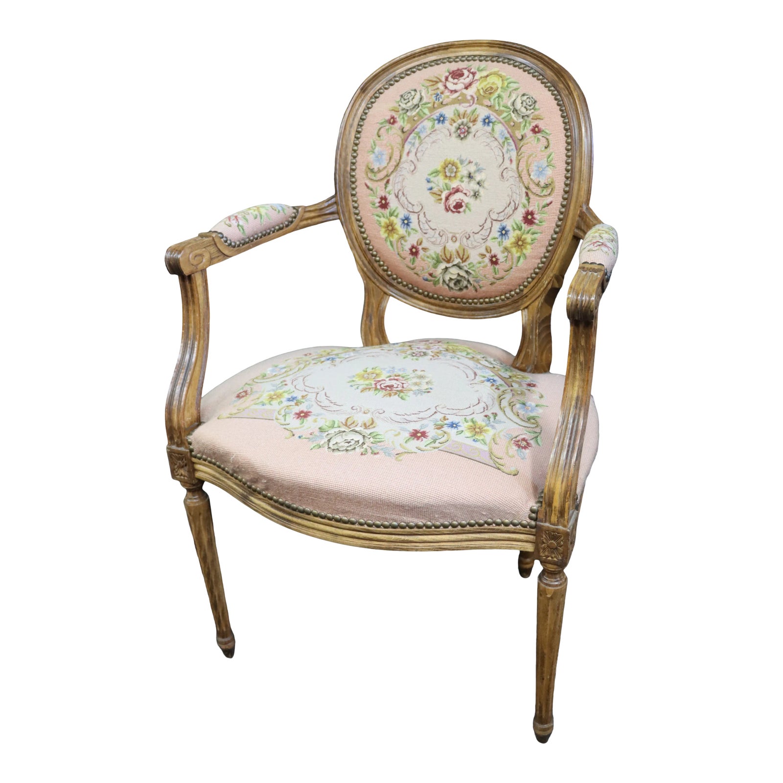 Louis XVI Style Walnut Needlepoint Arm Chair Chairish