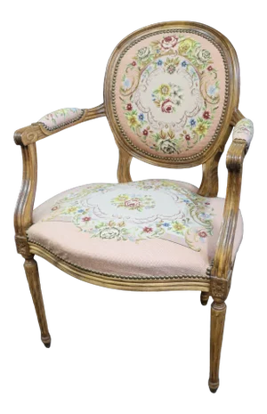 Louis XVI Style Walnut Needlepoint Arm Chair