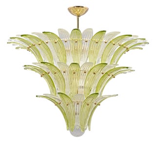 Mid-Century Green and Clear Murano Glass Palmette Chandelier, Italy, 2010s For Sale