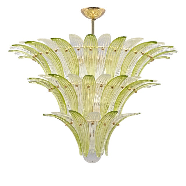 Mid-Century Green and Clear Murano Glass Palmette Chandelier, Italy, 2010s For Sale