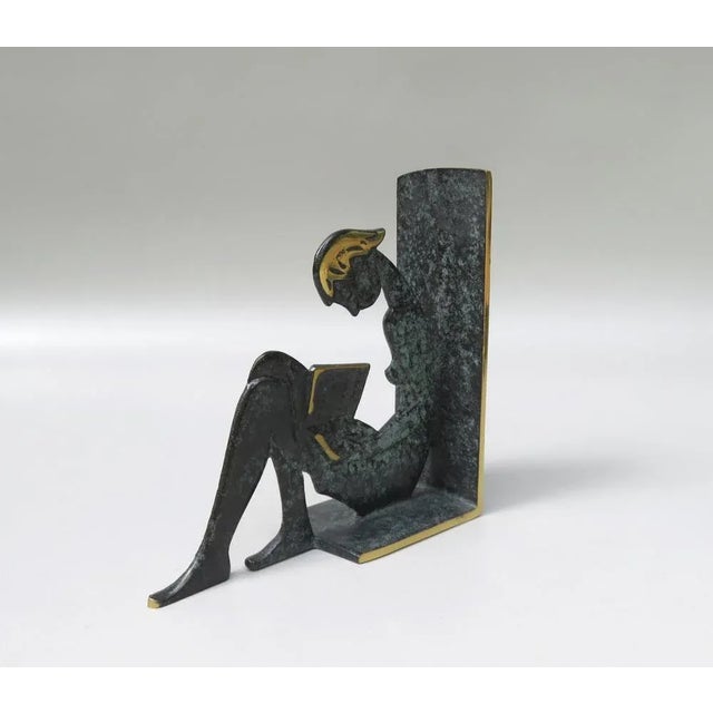 Reading Girl Bookends in Brass with Black-Green Patina, 1950s, Set of 2 For Sale - Image 9 of 18