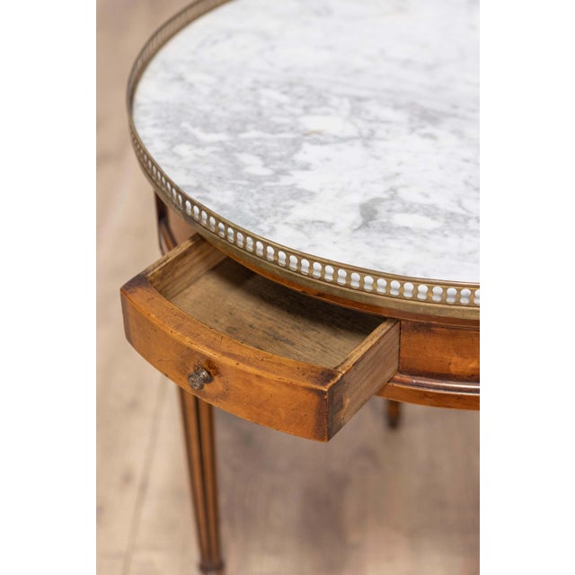 Mid 20th Century Mid 20th Century French Louis XVI Style Walnut Bouillotte Table with Marble Top and Brass Gallery For Sale - Image 5 of 10