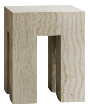 Altar Gueridon in Hand-Carved Honed Navona Travertine by Paloma Editions