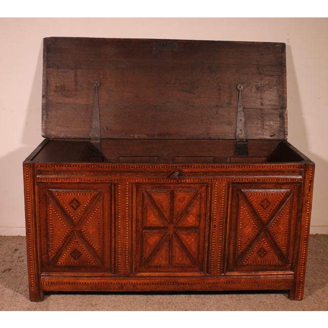 Antique Oak Chest with Inlays For Sale - Image 4 of 14
