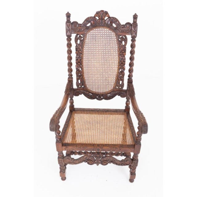 Cromwellian Farmhouse Carved Oak Twist Barley Armchairs, 1890s, Set of 2 For Sale - Image 3 of 9