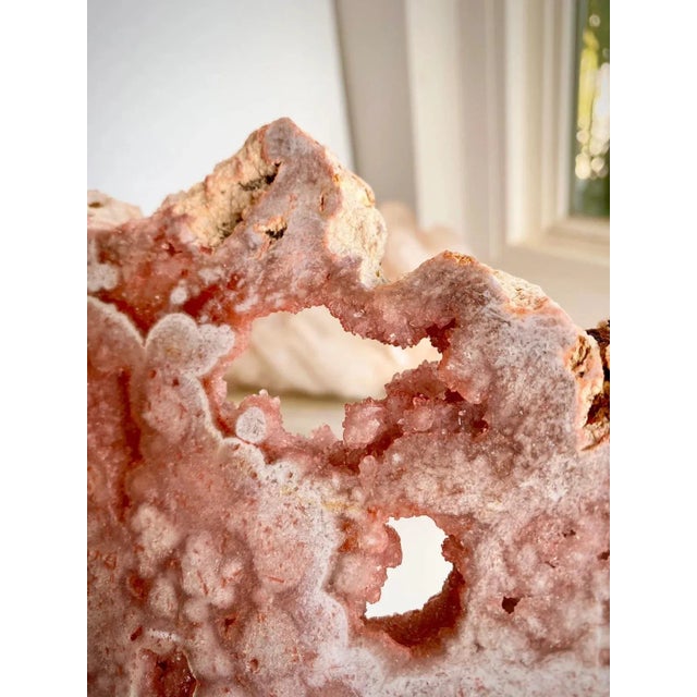 Pink Pink Amethyst Slab With Sparkling Druzy Natural Crystal Specimen Display With Stand For Sale - Image 8 of 11