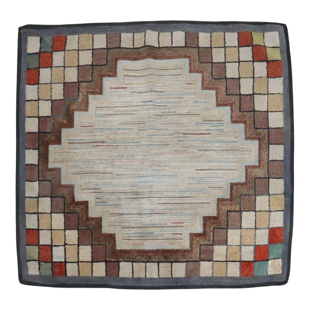 Mid 20th Century Tribal American Hooked Rug - 2'10" x 3'2" For Sale
