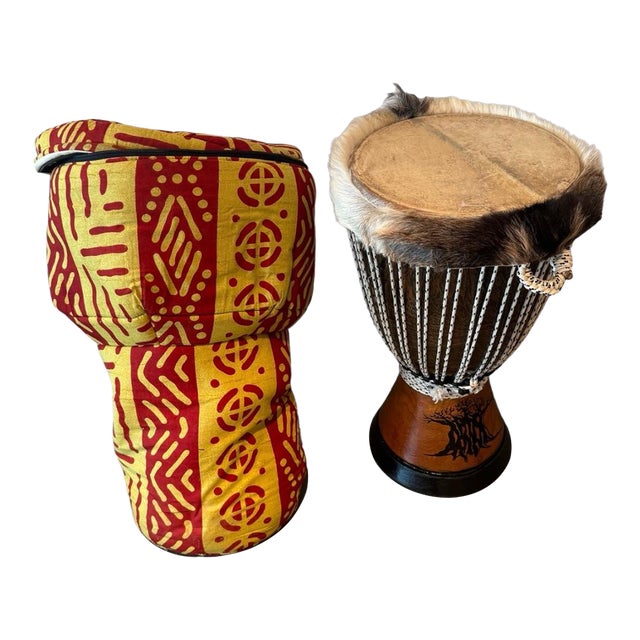 Professional West African Djembe Hand Carved Baobab Tree Drum With Case For Sale