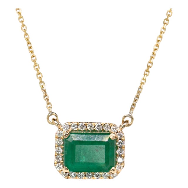 1.7cts Zambian Emerald Pendant With Natural Diamonds Halo: Solid 14k Gold, 8x6mm For Sale
