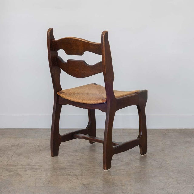 Brown Vintage French Oak Dining Chairs in the Style of Guillerme & Chambron, Set of 6 For Sale - Image 8 of 16