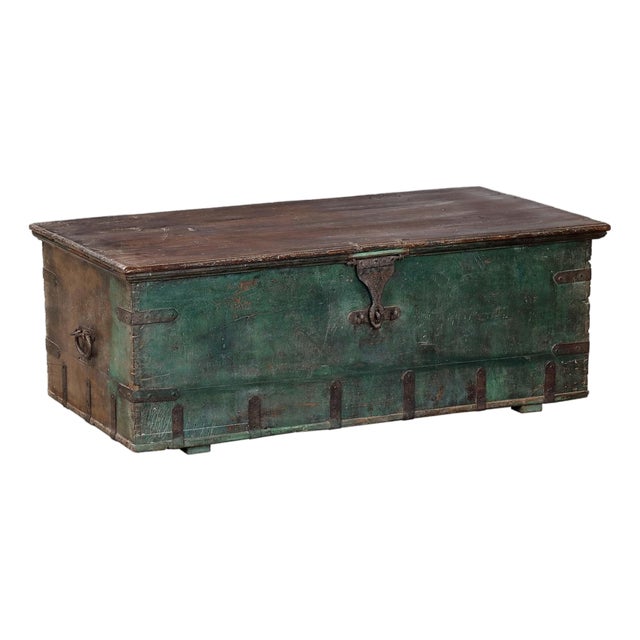 Antique Indian Painted Teakwood Blanket Chest/Coffee Table For Sale