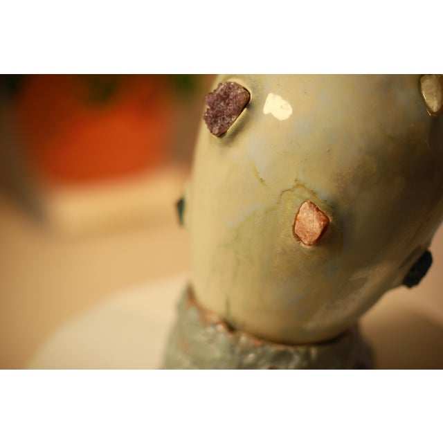 Sculptural Ceramic Vase With Natural Stones, Handmade Pottery, One of a Kind Collectible Decor For Sale - Image 6 of 9