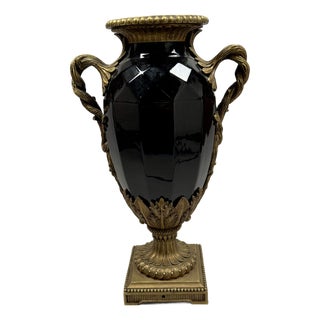 Large Black Ceramic and Bronze Vase, 1880 For Sale