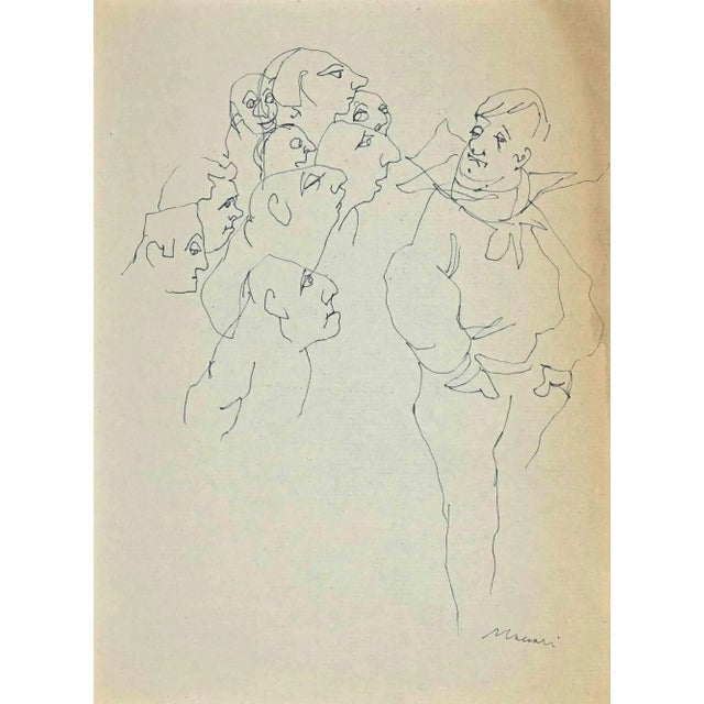 The Gaze is an original Drawing in pen on creamy paper realized by Mino Maccari in mid 20th century. Good condition with...