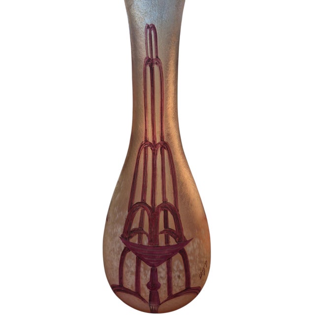 1920s 1920s Large Art Deco Enameled Glass Cameo Vase by Legras – Stylized Fountain Design (14.5 Inches) For Sale - Image 5 of 6