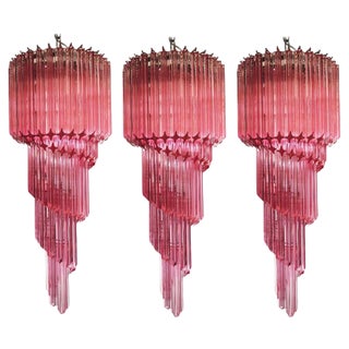 TrMurano Chandeliers with 86 Crystal Pink Prism, Murano, 1990s, Set of 3 For Sale