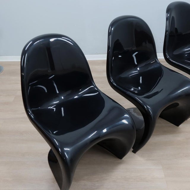 Mid-Century Modern Black Panton Chairs by Verner Panton for Herman Miller / Vitra, 1960s, Set of 6 For Sale - Image 3 of 13