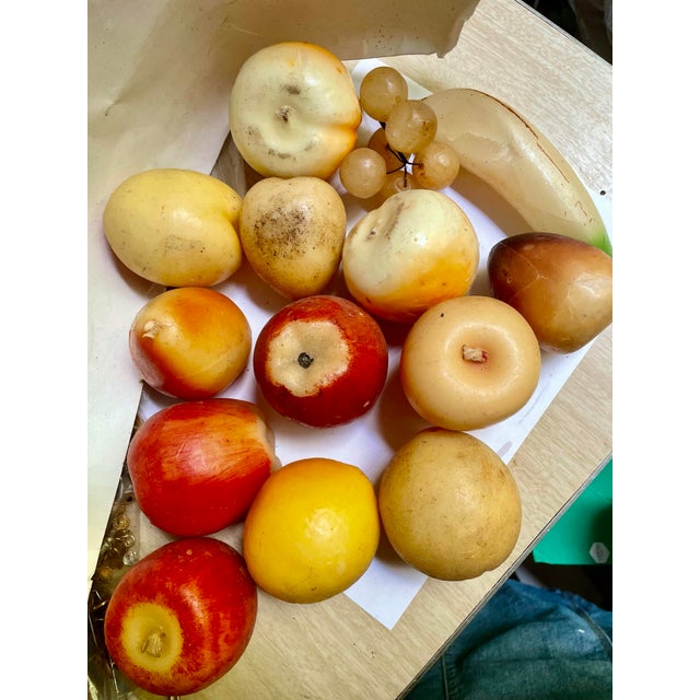 Late 20th Century Vintage Wax Fruit Grouping in an Anchor Hocking Panel Grape Milk Glass Bowl - 15 Piece Set For Sale - Image 5 of 12