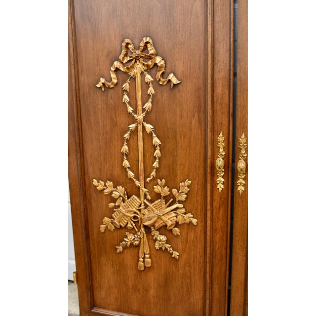 Brown Vintage Hollywood Regency Carved Gilded Wood Doors Pair Louis XVI Neoclassical For Sale - Image 8 of 15