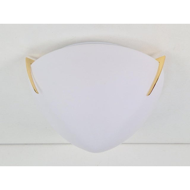 Gold Regency Brass and White Glass Ceiling Lamp from Milan, Spain, 1970s For Sale - Image 8 of 14