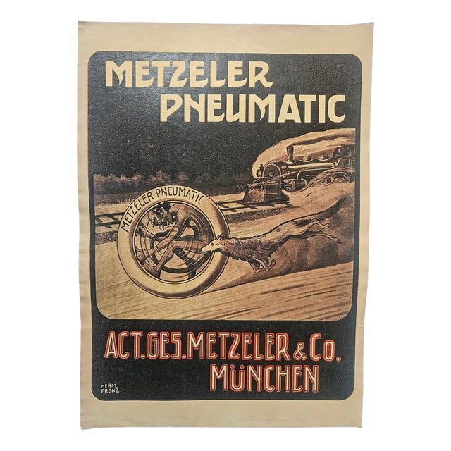 Art Deco Advertising Poster Metzeler Pneumatic, 1930s For Sale